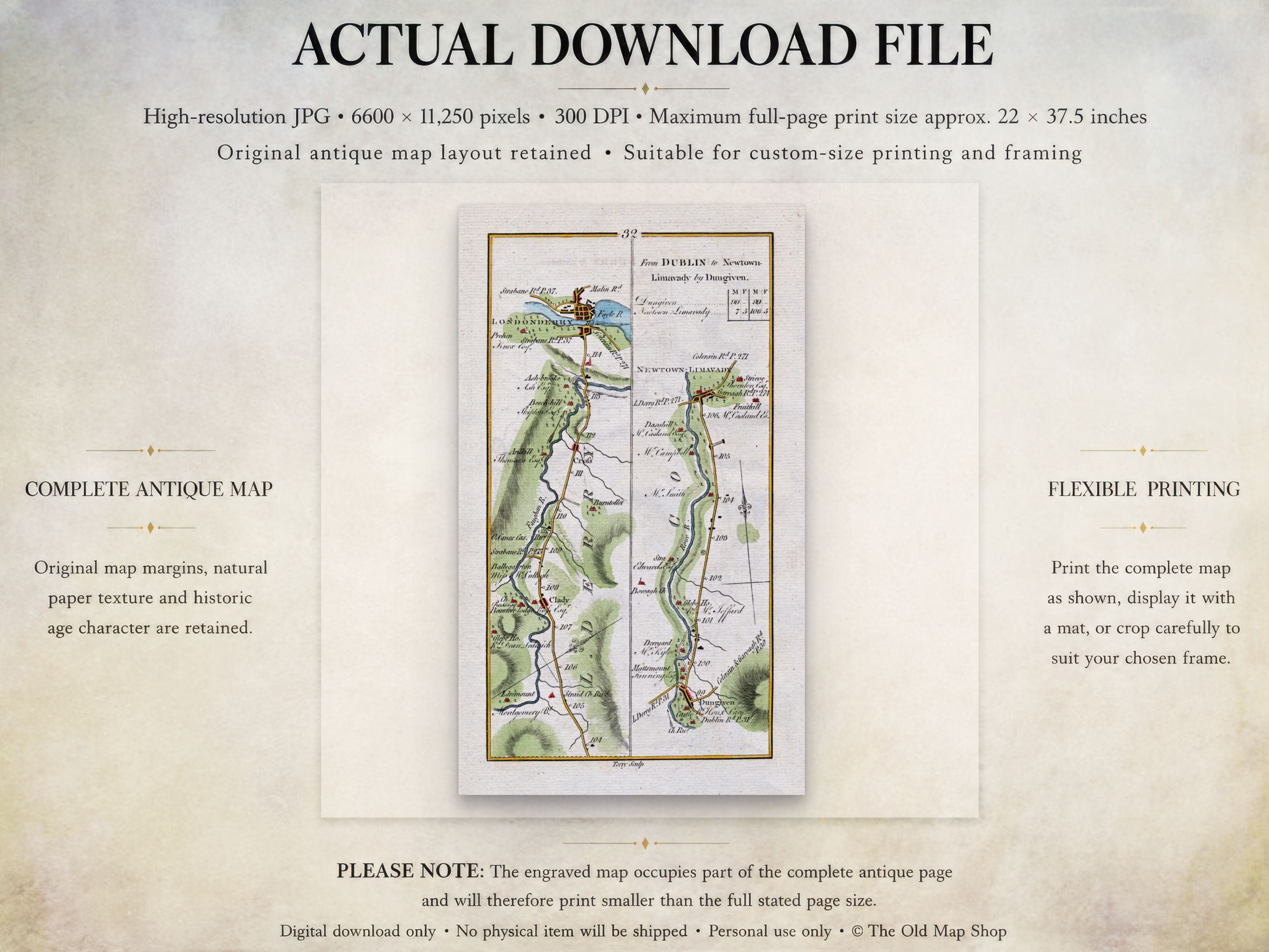 Actual download file information for the 1783 Taylor & Skinner Londonderry, Limavady and Dungiven Ireland road map.