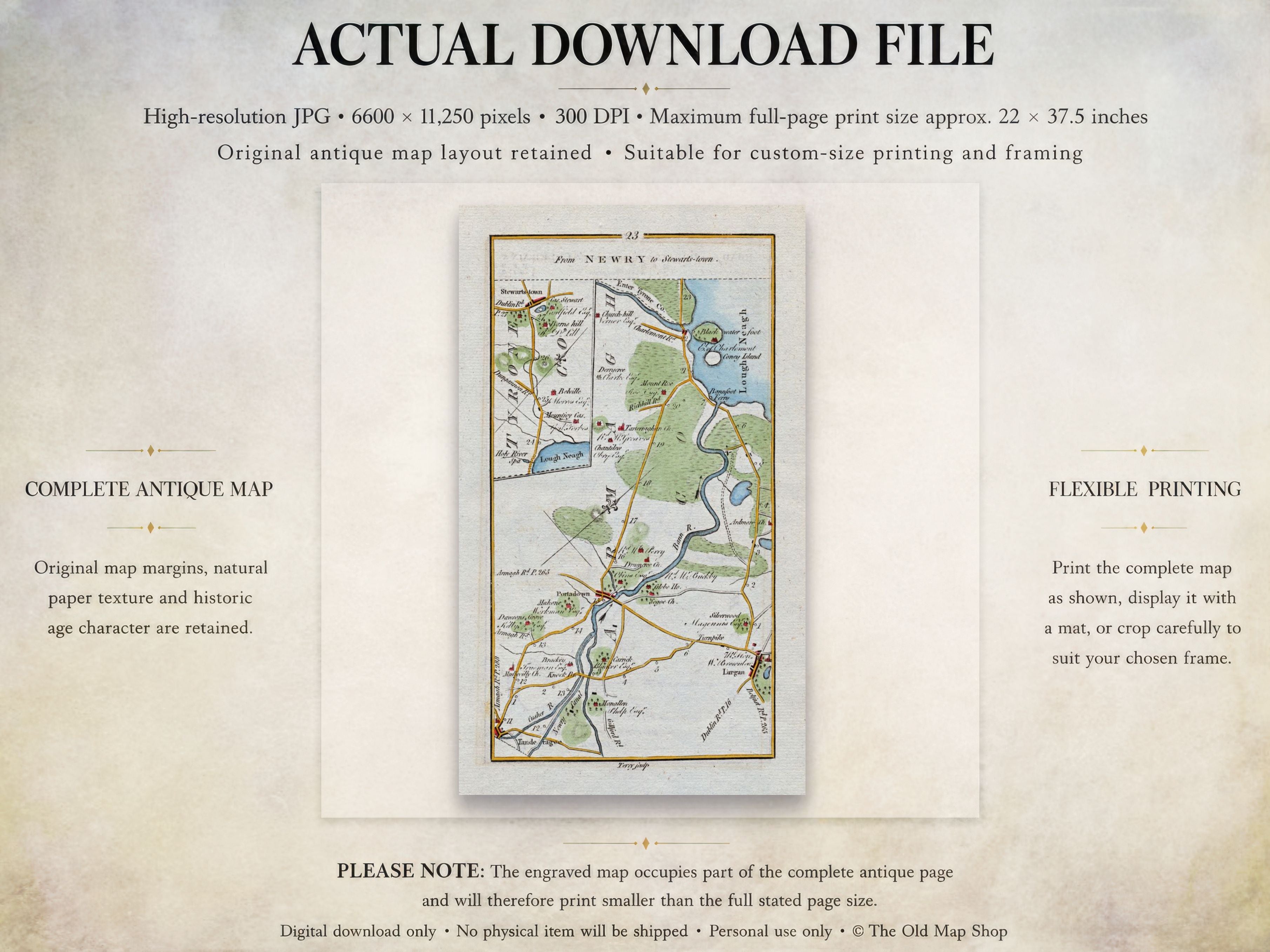 Actual download file information for the 1783 Taylor & Skinner Stewartstown to Portadown Ireland road map.