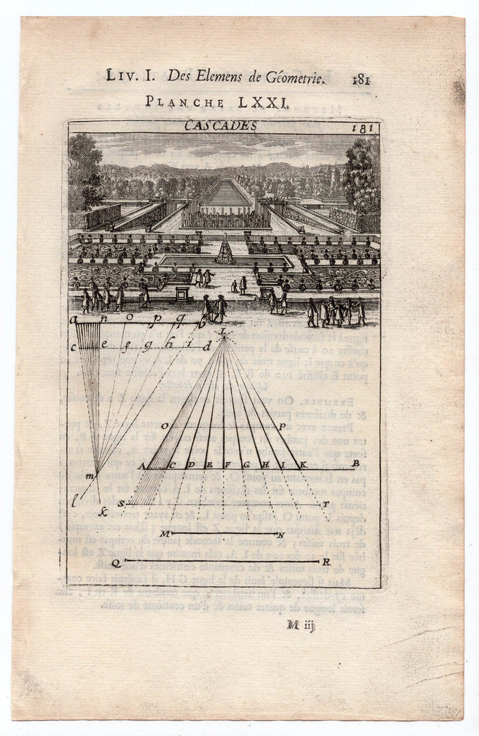 1702 Mallet, Bassin Cascades, Chateau de Fontainebleau, France, Antique Print