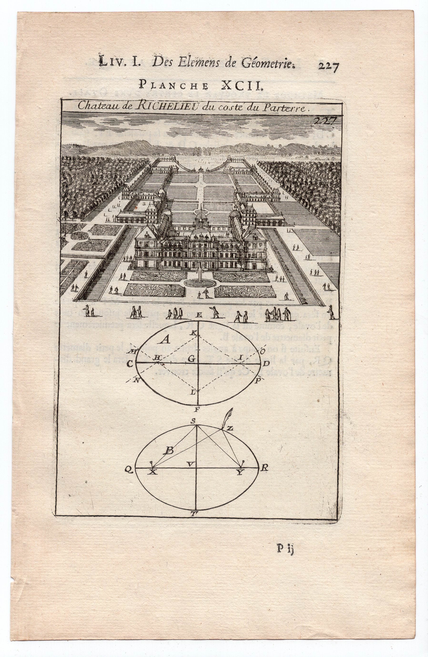 1702 Mallet Chateau de Richelieu du coste du Parterre France Antique Print