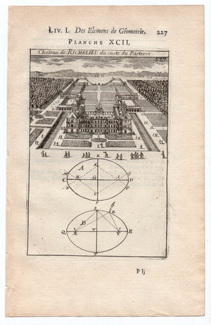 1702 Manesson Mallet, Chateau de Richelieu du coste du Parterre, Indre-et-Loire France, Antique Print. Plate XCII