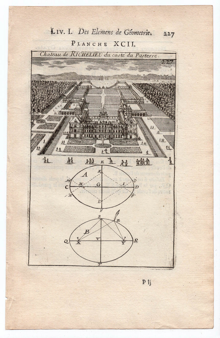 1702 Mallet, Chateau de Richelieu du coste du Parterre, France Antique Print