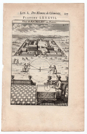 1702 Manesson Mallet, Chateau de Richelieu in Poitou, Indre-et-Loire France, Antique Print. Plate LXXXVII