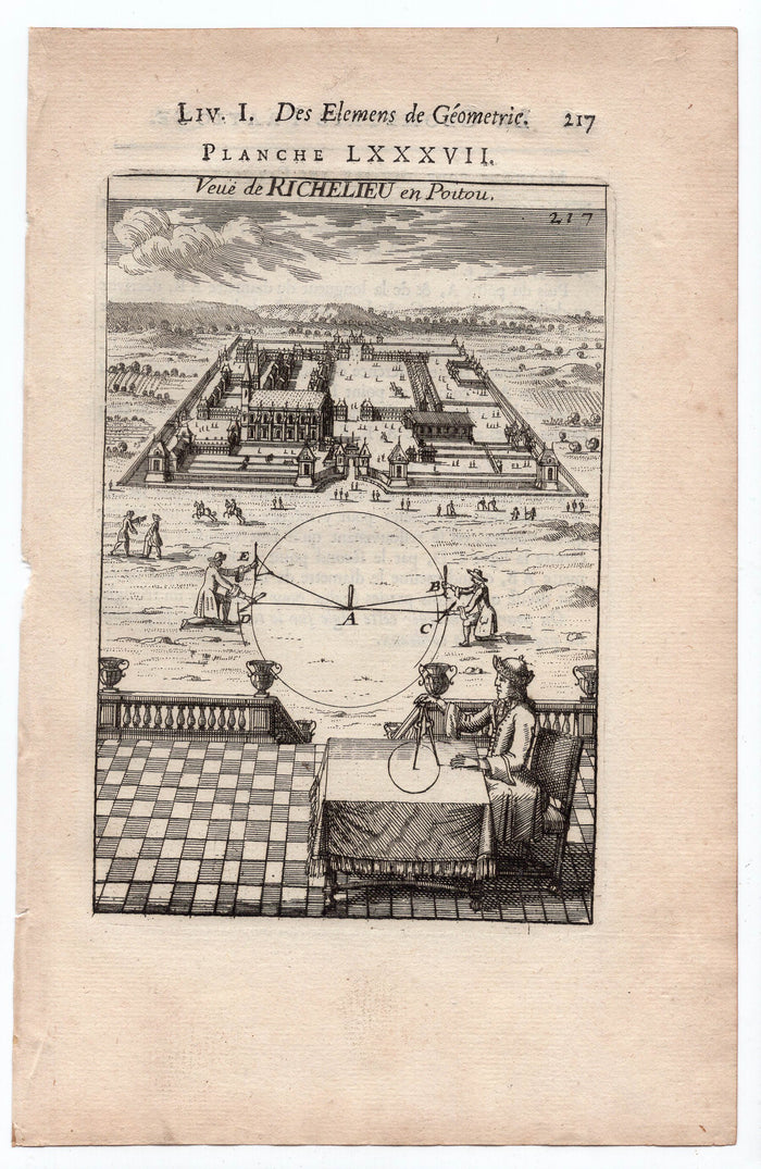 1702 Mallet, Chateau de Richelieu in Poitou, Indre-et-Loire France Antique Print