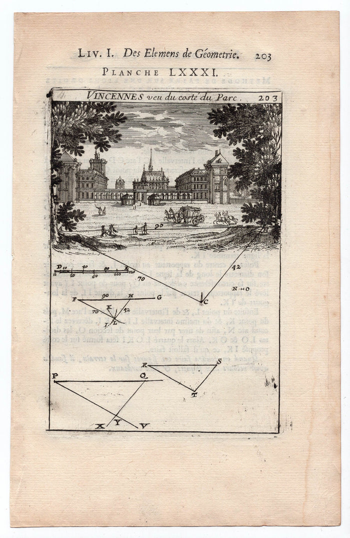 1702 Mallet, Chateau de Vincennes as seen from the Park, Paris Antique Print