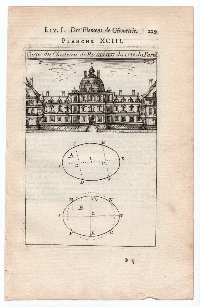 1702 Mallet, Corps du Chateau de Richelieu du cote du Parterre, Antique Print