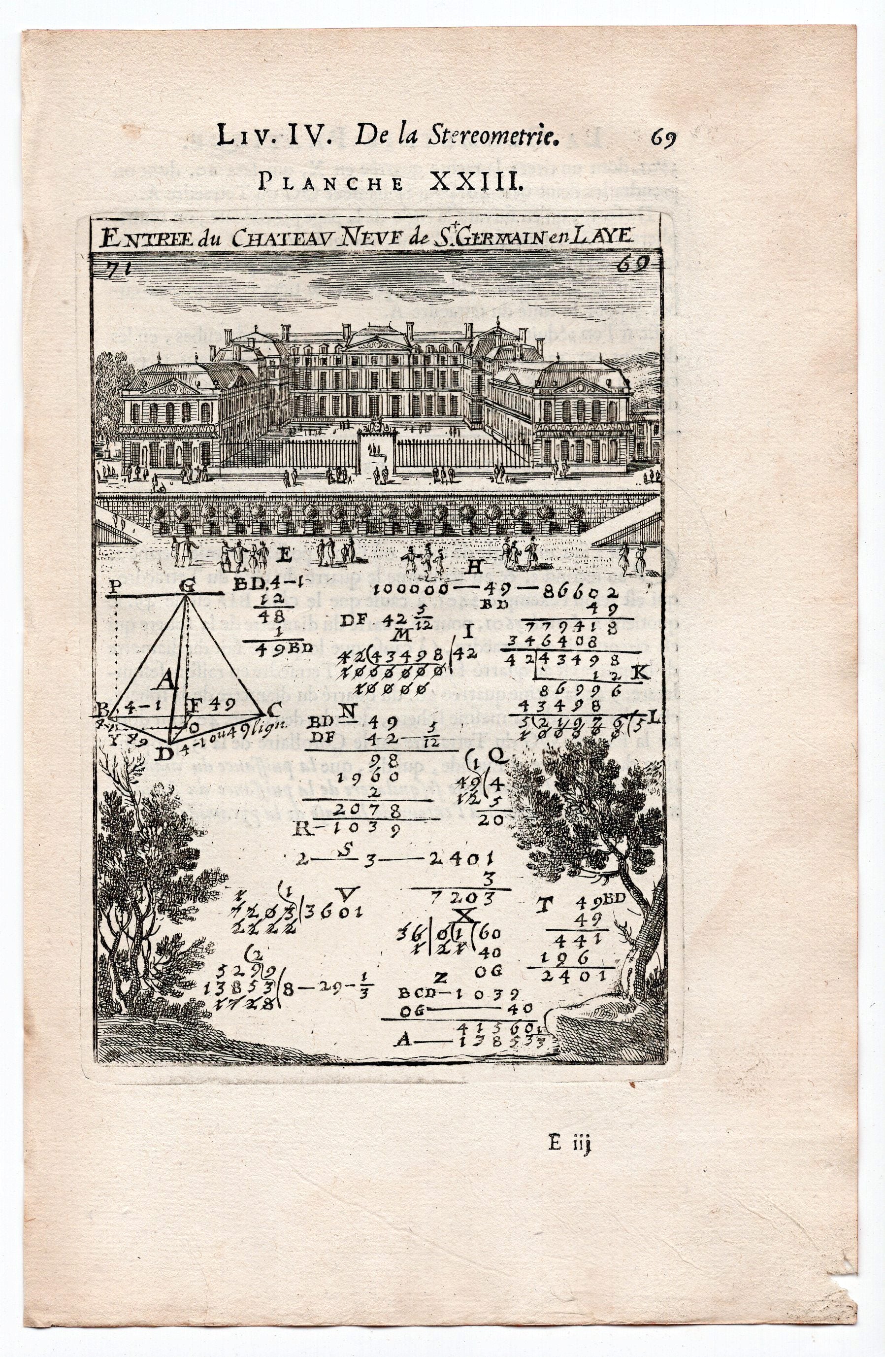 1702 Manesson Mallet, Entrance of Chateau Neve de St Germain en Laye, Paris, France, Antique Print. Plate XXIII