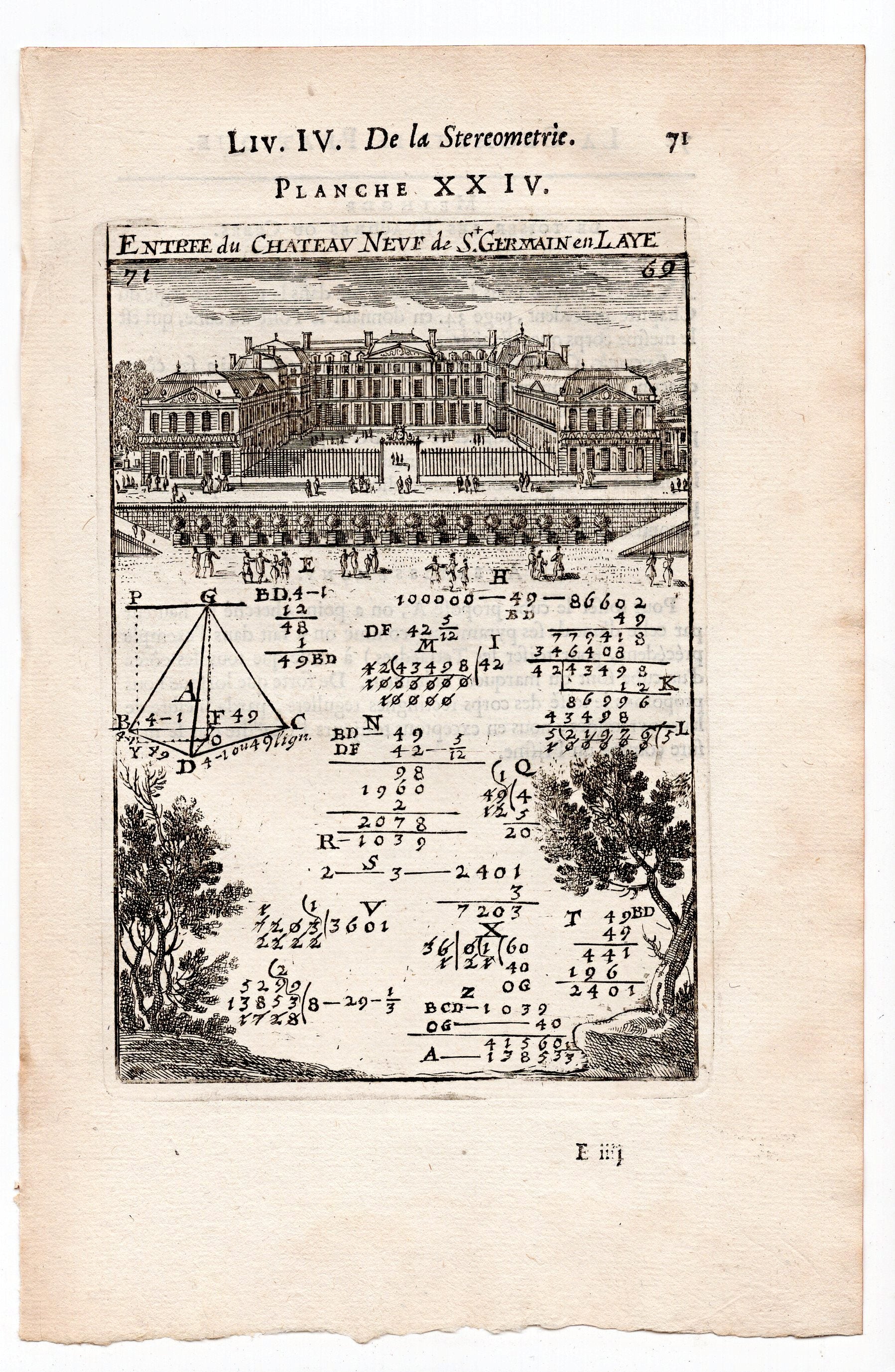 1702 Manesson Mallet, Entrance to Chateau Neve de St Germain en Laye, Paris, France, Antique Print. Plate XXIV