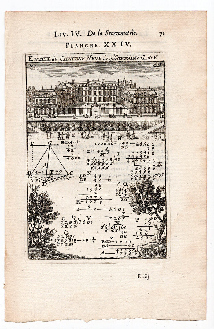 1702 Mallet, Entrance to Chateau Neve de St Germain en Laye, Paris Antique Print