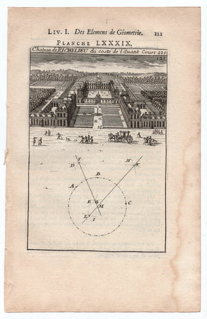 1702 Manesson Mallet, Front Court View of Chateau de Richelieu, Indre-et-Loire France, Antique Print. Plate LXXXIX