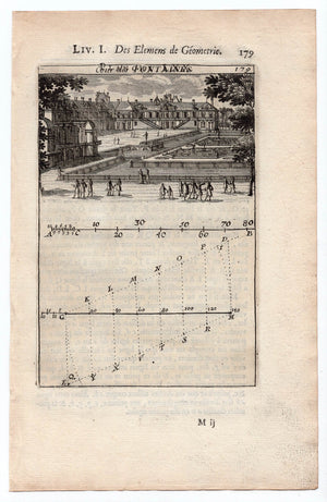 1702 Manesson Mallet, La Cour de la Fontaine, Chateau de Fontainebleau, Palace, France, Antique Print. Plate LXX