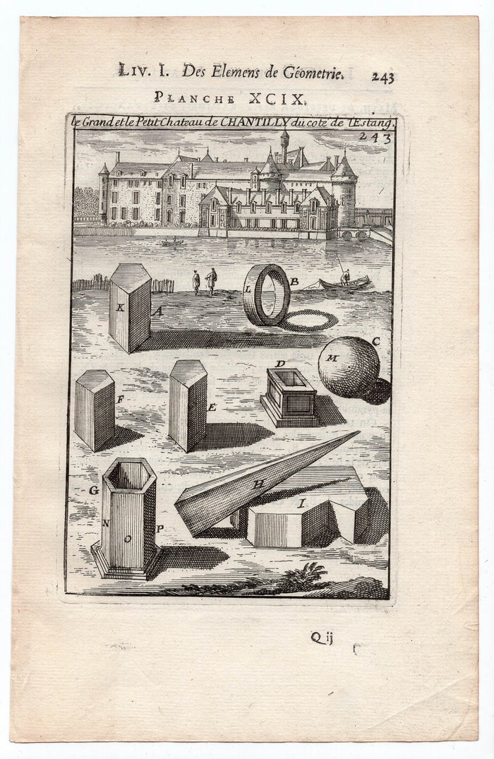 1702 Mallet, Le Grand et le Petit Chateau de Chantilly, France, Antique Print