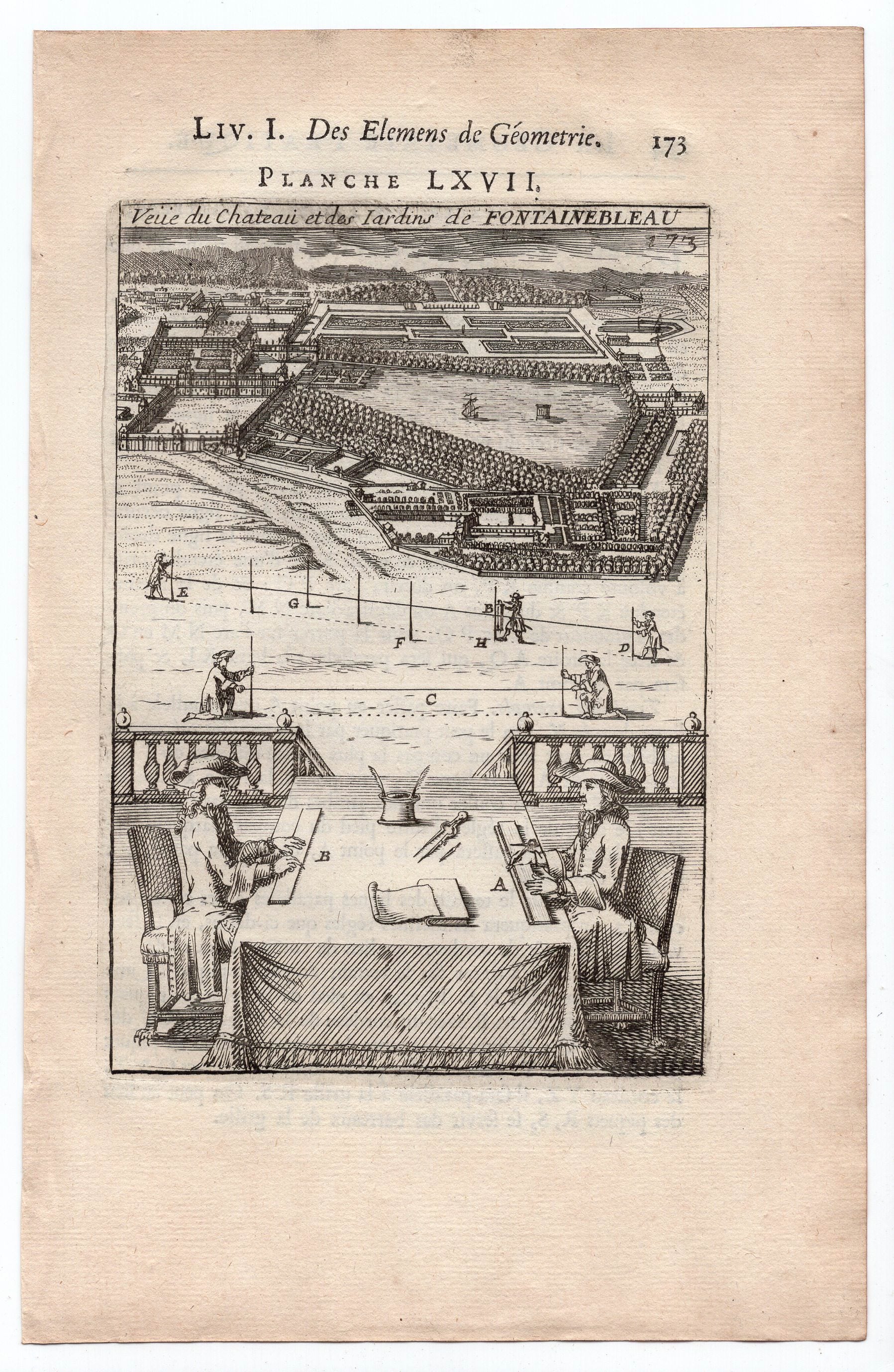 1702 Manesson Mallet, Palace Gardens, Chateau de Fontainebleau, France, Antique Print. Plate LXVII