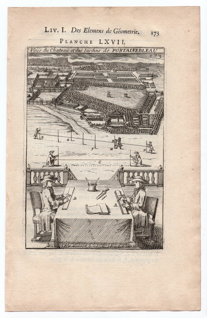 1702 Mallet, Palace Gardens, Chateau de Fontainebleau, France, Antique Print