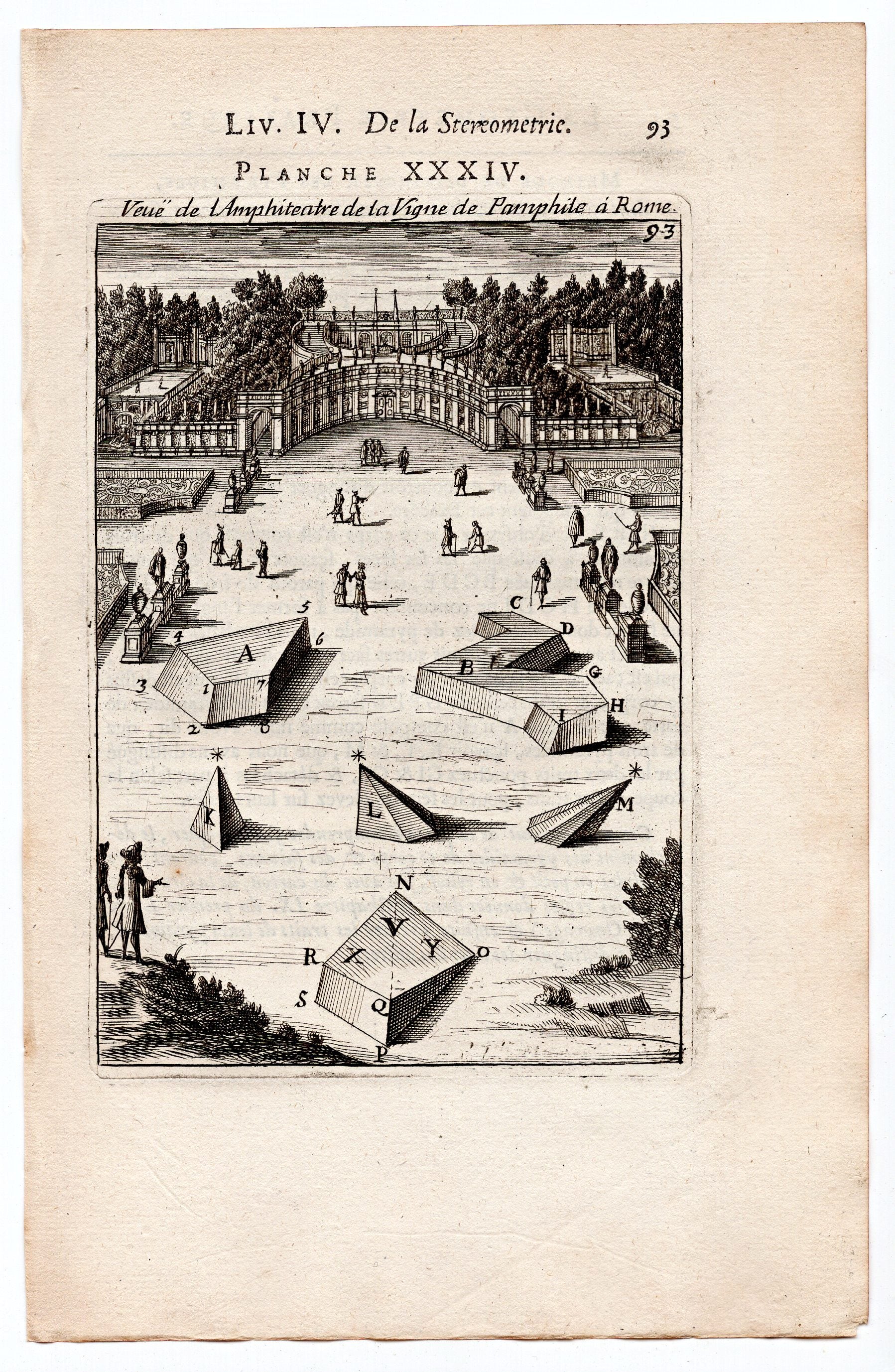 1702 Manesson Mallet, Veue de l'Amphiteatre de la Vigne de Pamphile a Rome, Antique Print. Plate XXXIV