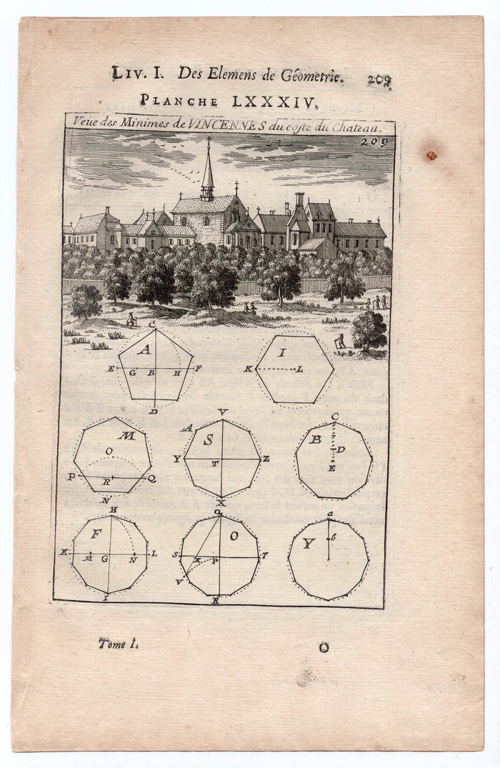 1702 Mallet, Veue des Minimes de Vincennes, Paris Antique Print