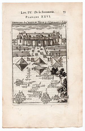1702 Manesson Mallet, Back View of Chateau Neve de St Germain en Laye, Paris, France, Antique Print. Plate XXVI