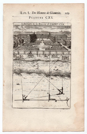 1702 Manesson Mallet, The Back of Maison Royale de Saint-Louis, Saint-Cyr-l'Ecole, Yvelines, France Antique Print. Plate CXI