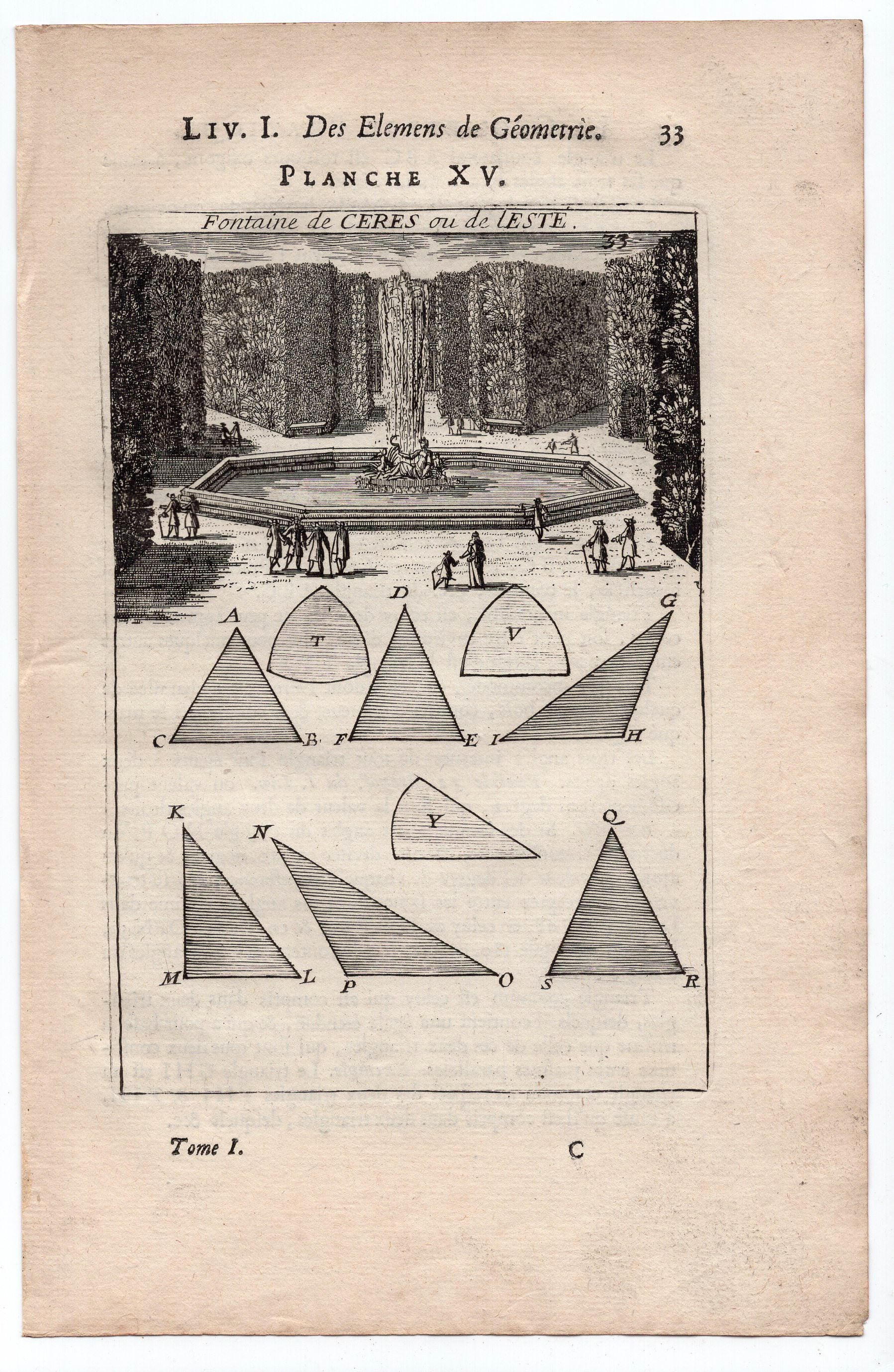 1702 Manesson Mallet, Bassin de Ceres, Fountain Versailles Paris, Antique Print. Plate XV.