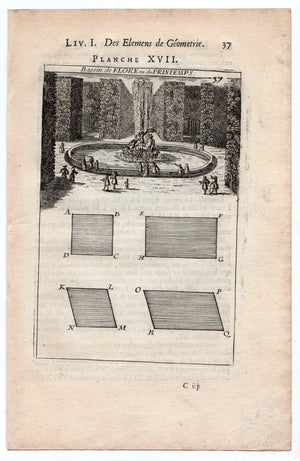 1702 Manesson Mallet, Bassin de Flore (The Flora Basin) Fountain, Versailles Paris, Antique Print. Plate XVII