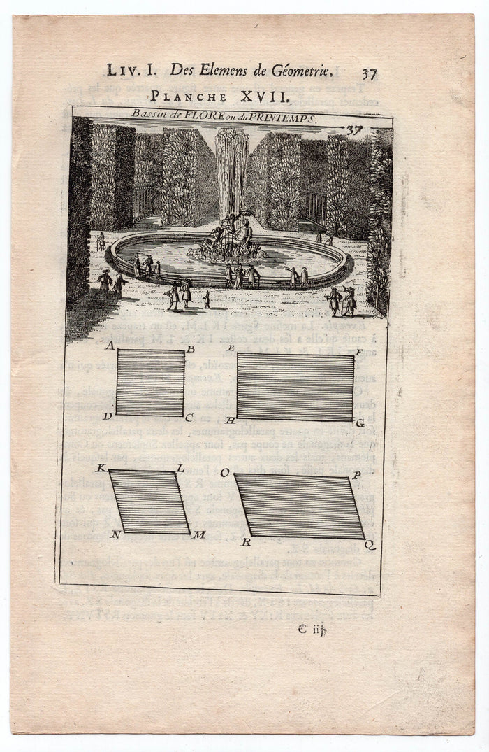 1702 Manesson Mallet, Bassin de Flore, Flora, Fountain, Versailles, Antique Print