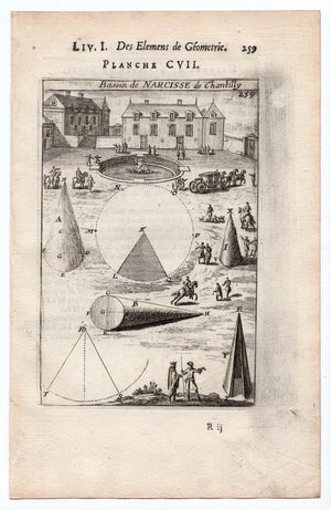 1702 Manesson Mallet, Bassin de Narcisse de Chateau Chantilly, Oise France, Antique Print. Plate CVII