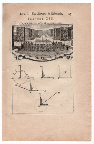 1702 Manesson Mallet, Cascades et Allee d'Eau de Versailles, Paris, Fountains, Antique Print. Plate XIII.