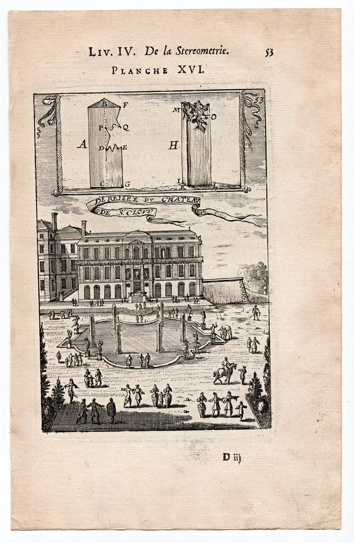 1702 Manesson Mallet, Chateau Saint-Cloud Back View, Paris, France, Antique Print