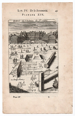 1702 Manesson Mallet, Chateau Saint Cloud Entrance, Paris, France, Antique Print. Plate XIV