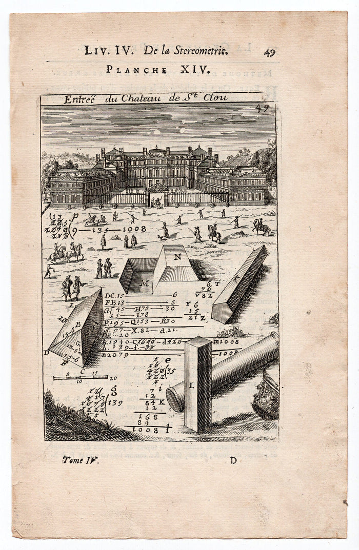 1702 Manesson Mallet, Chateau Saint-Cloud Entrance, Paris, France, Antique Print