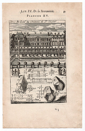 1702 Manesson Mallet, Chateau Saint-Cloud View, Paris, France, Antique Print. Plate XV