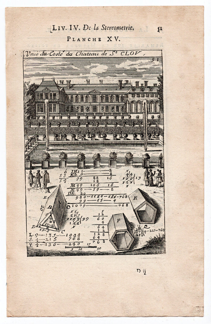 1702 Manesson Mallet, Chateau Saint-Cloud View, Paris, France, Antique Print