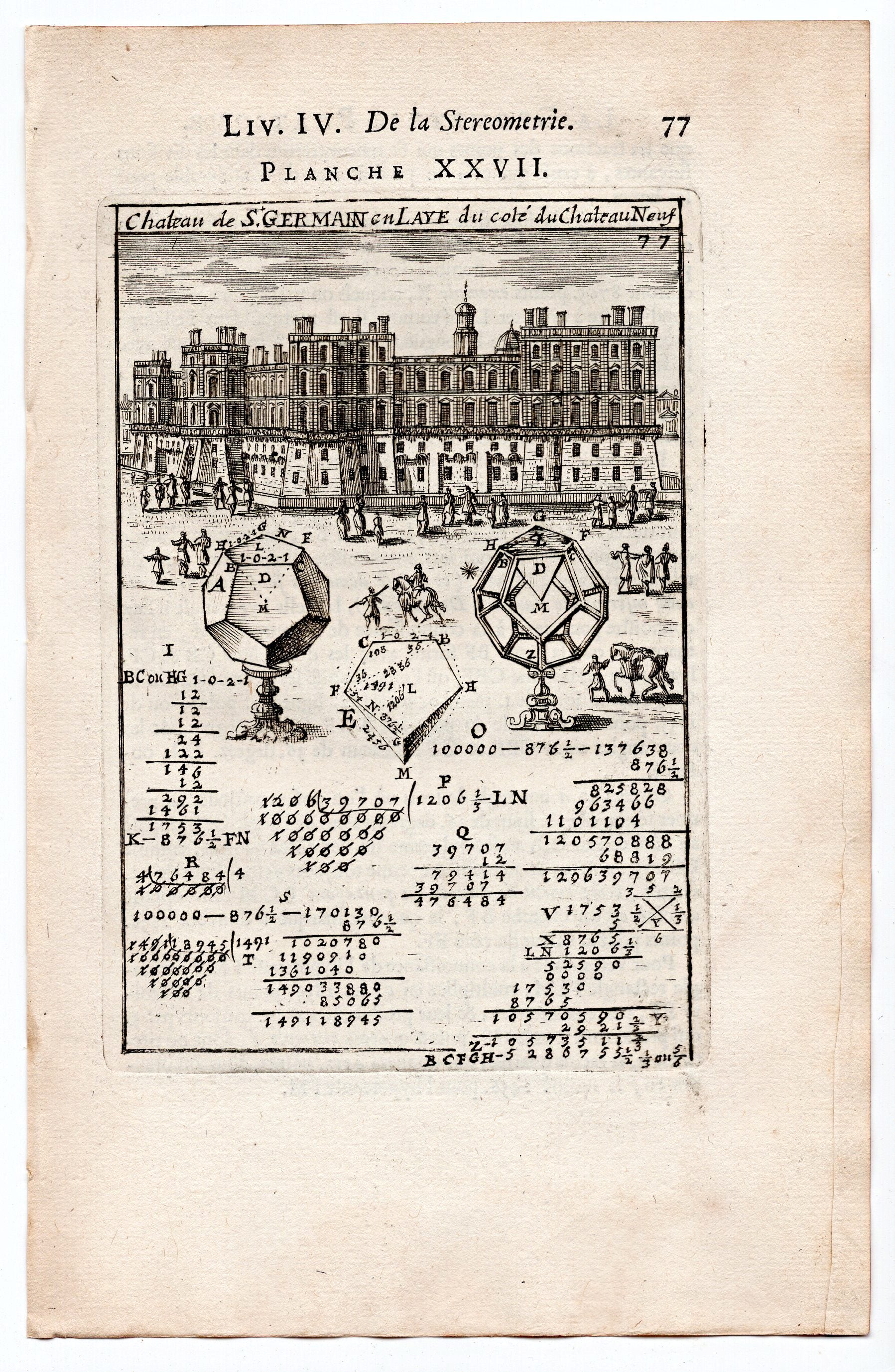 1702 Manesson Mallet, Chateau St Germain from Chateau Neuf Side, Paris, France, Antique Print. Plate XXVII