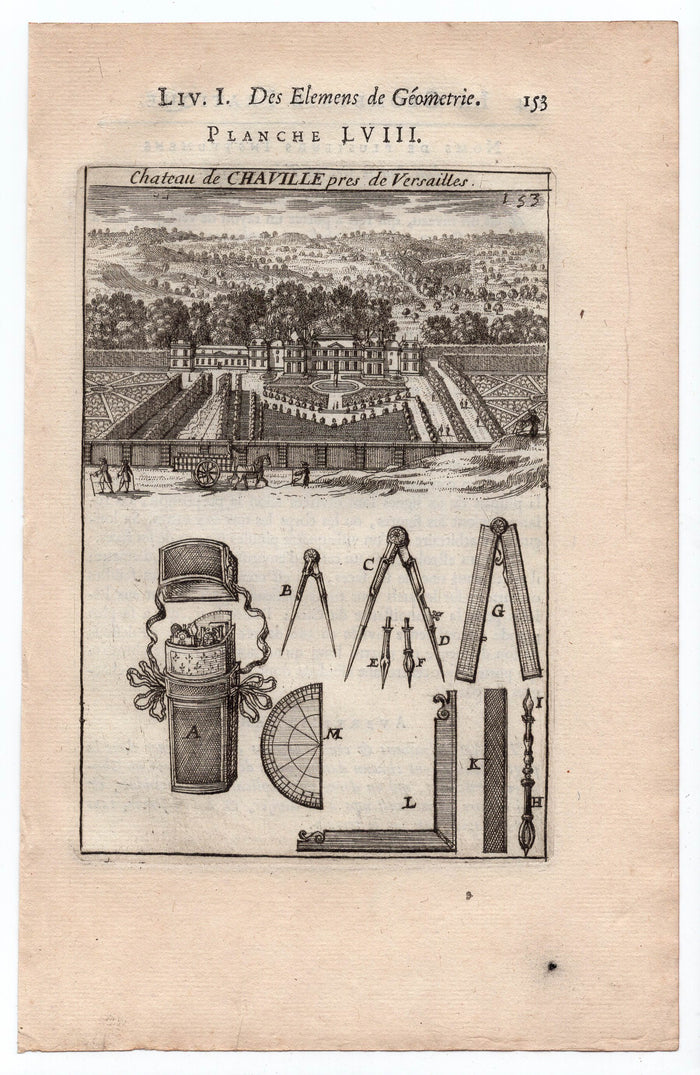 1702 Manesson Mallet, Chateau de Chaville near Versailles, Paris, Antique Print