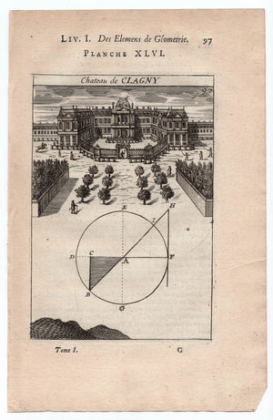 1702 Manesson Mallet, Chateau de Clagny, Versailles, Paris France, Antique Print. Plate XLVI