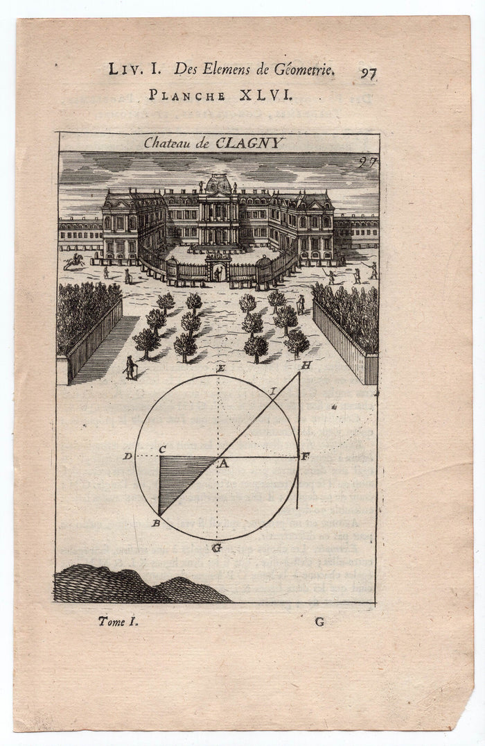1702 Manesson Mallet, Chateau de Clagny, Versailles, Antique Print