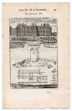 1702 Manesson Mallet, Chateau de Meudon, Garden View, Paris, France, Antique Print. Plate IX