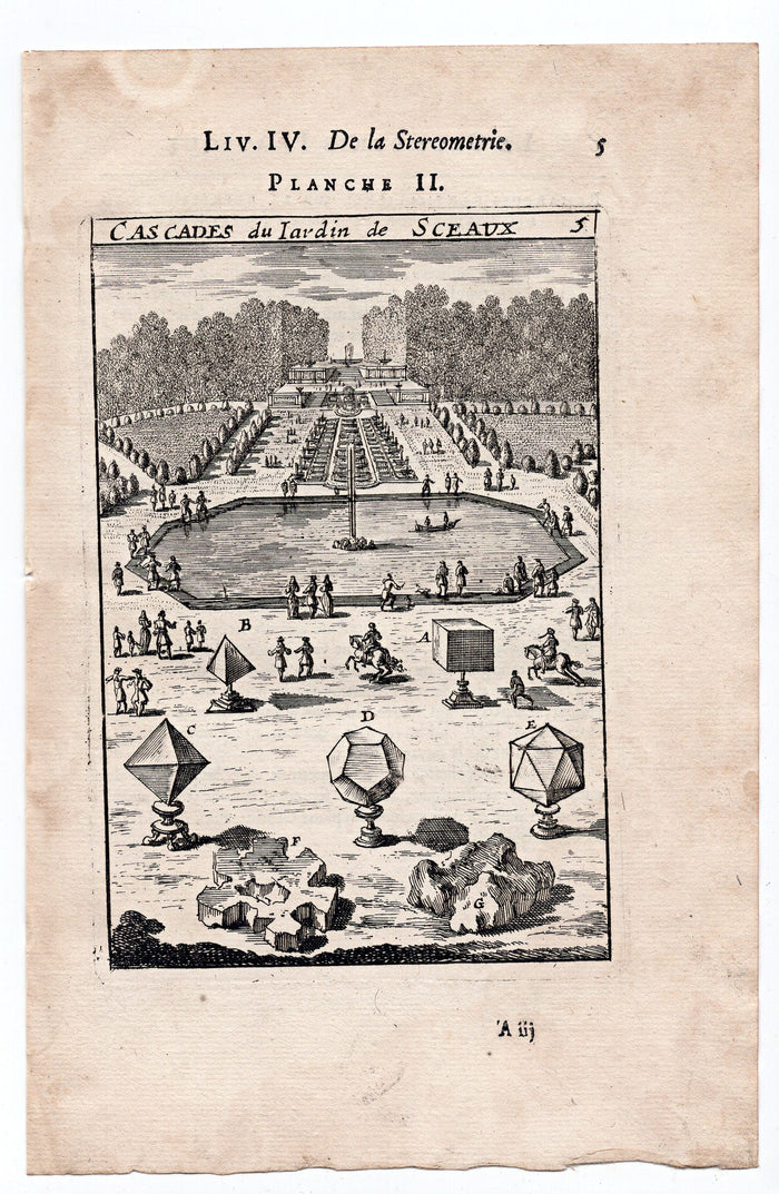 1702 Manesson Mallet, Château de Sceaux, Fountains, Waterfalls, Paris, Antique Print