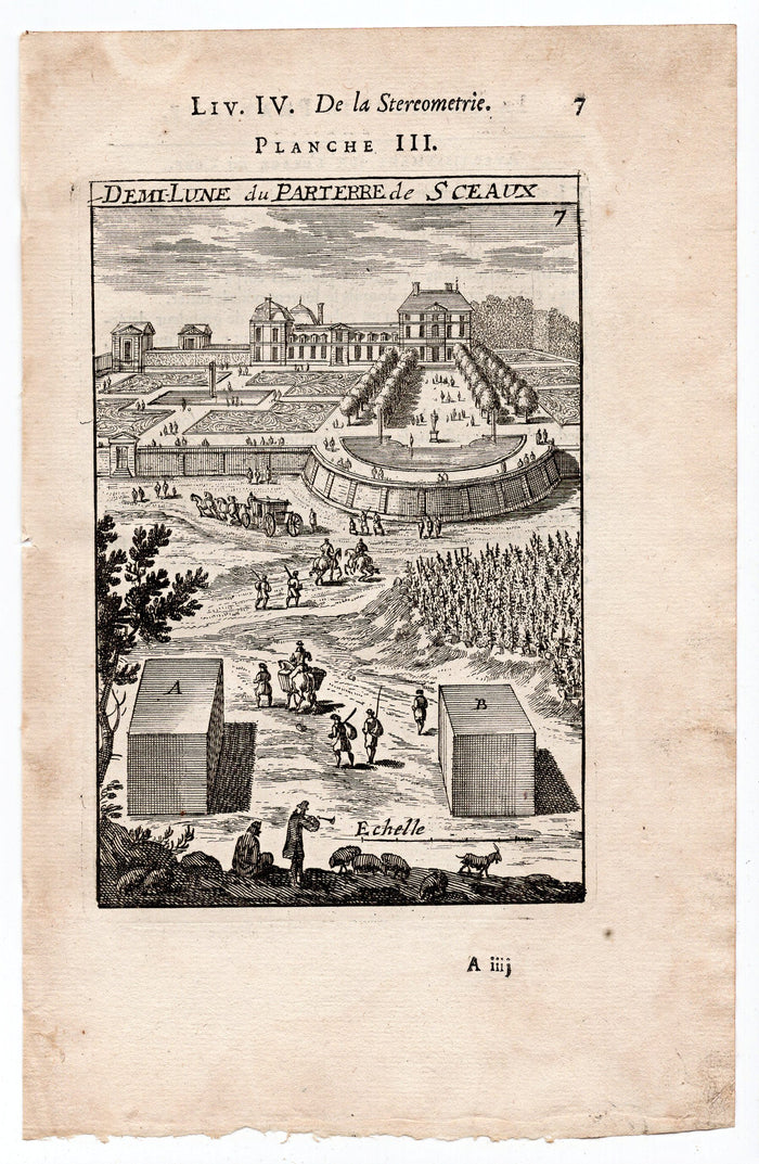 1702 Manesson Mallet, Chateau de Sceaux, Gardens, Paris, Antique Print