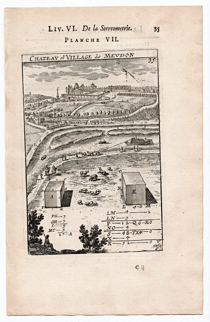 1702 Manesson Mallet, Chateau et Village de Meudon, Paris, Antique Print