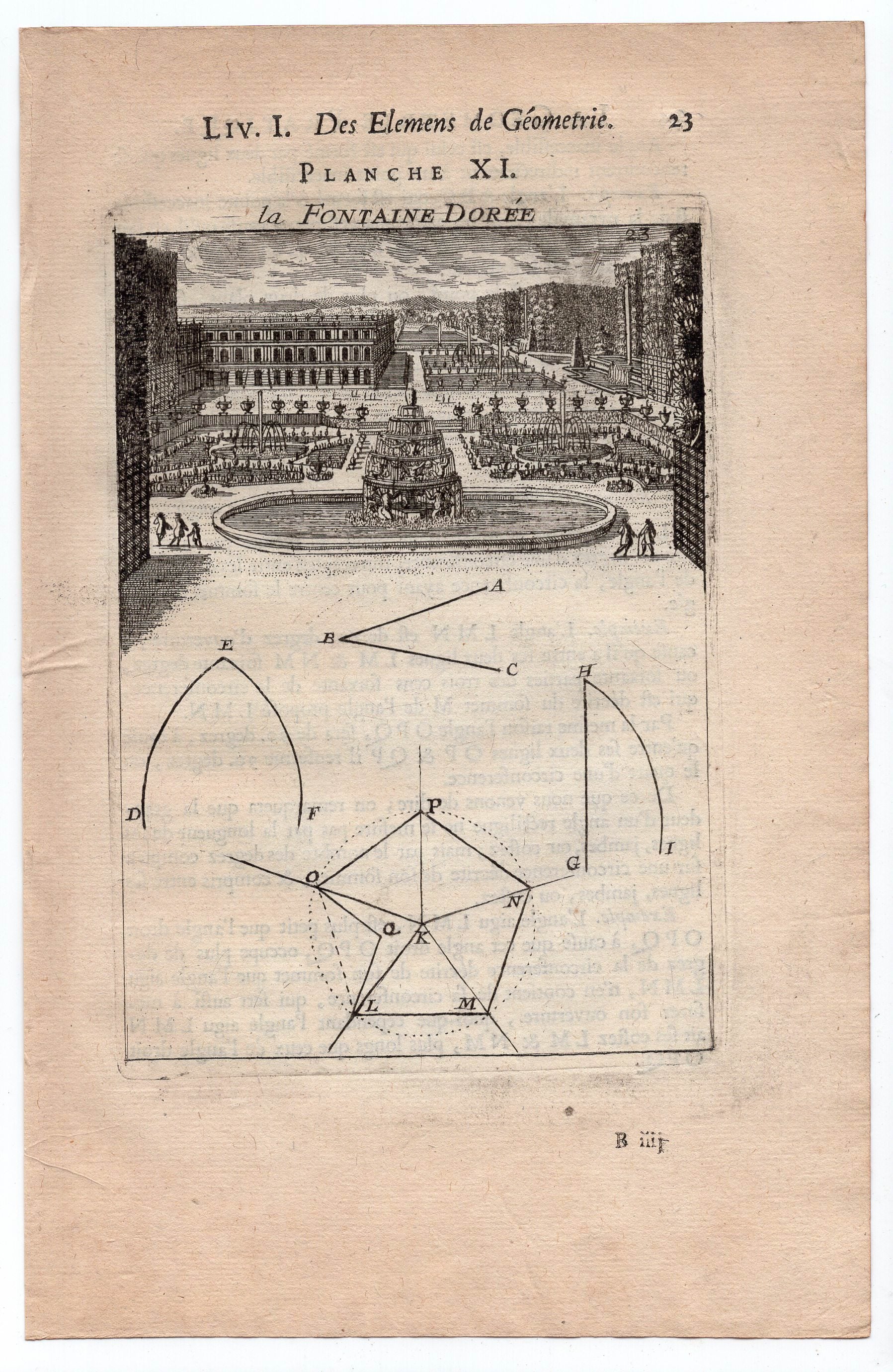 1702 Manesson Mallet, Doree Fountain Versailles Palace Antique Print