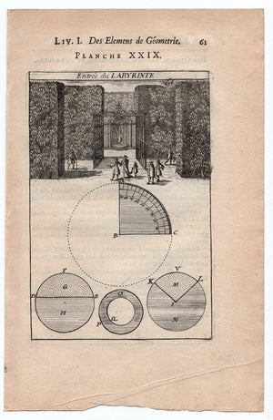 1702 Manesson Mallet, Entree du Labyrinte, Labyrinth, Maze, Versailles Paris, Antique Print. Plate XXIX
