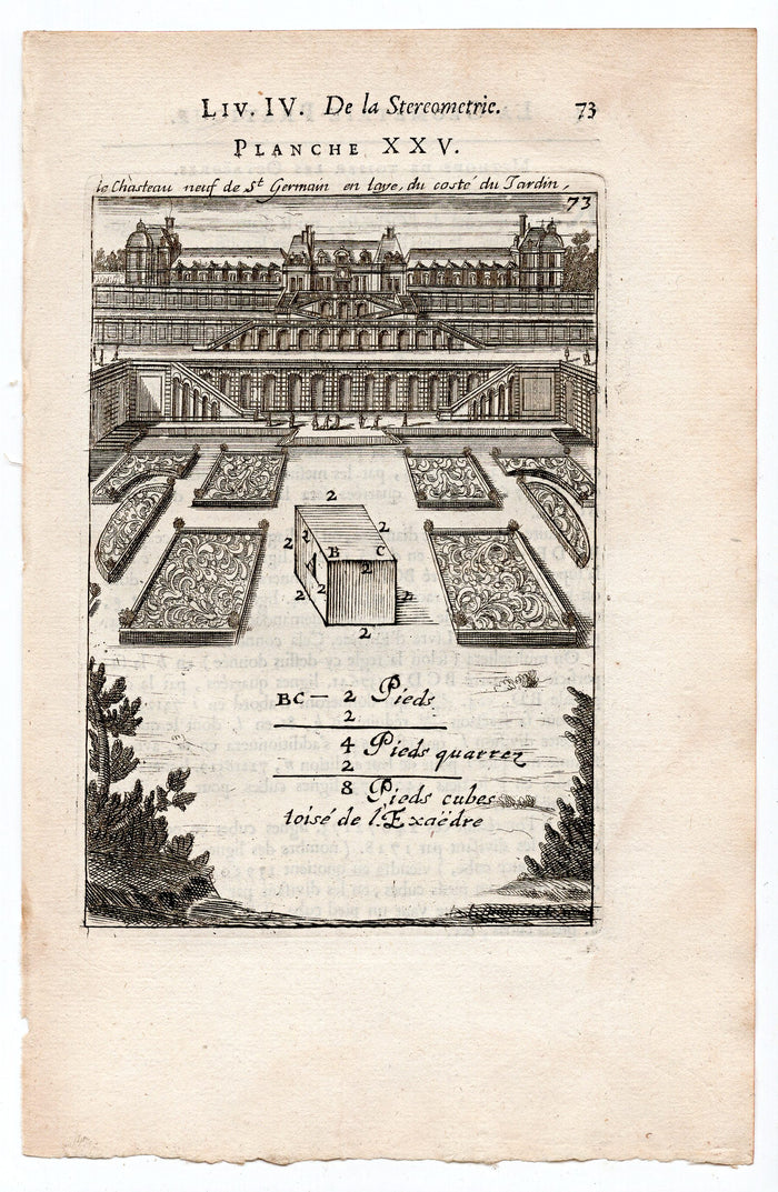 1702 Manesson Mallet, Garden View Chateau Neve de St Germain en Laye, Paris Antique Print