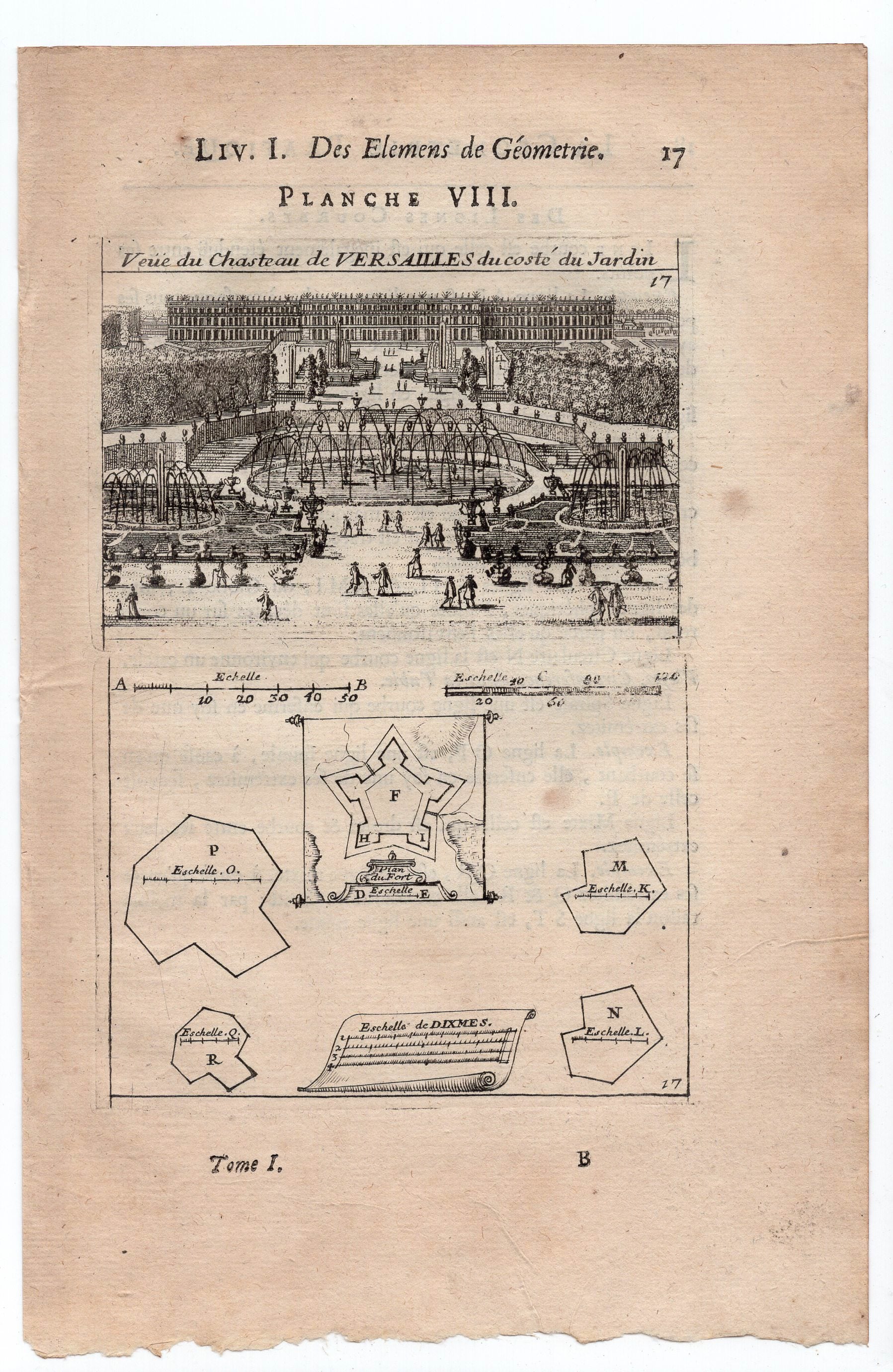 1702 Manesson Mallet, Garden View Palace of Versailles Paris, Antique Print