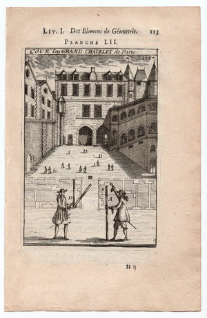 1702 Manesson Mallet, Grand Chatelet, Courthouse, Prison, Fortress, Paris France, Antique Print. Plate LII