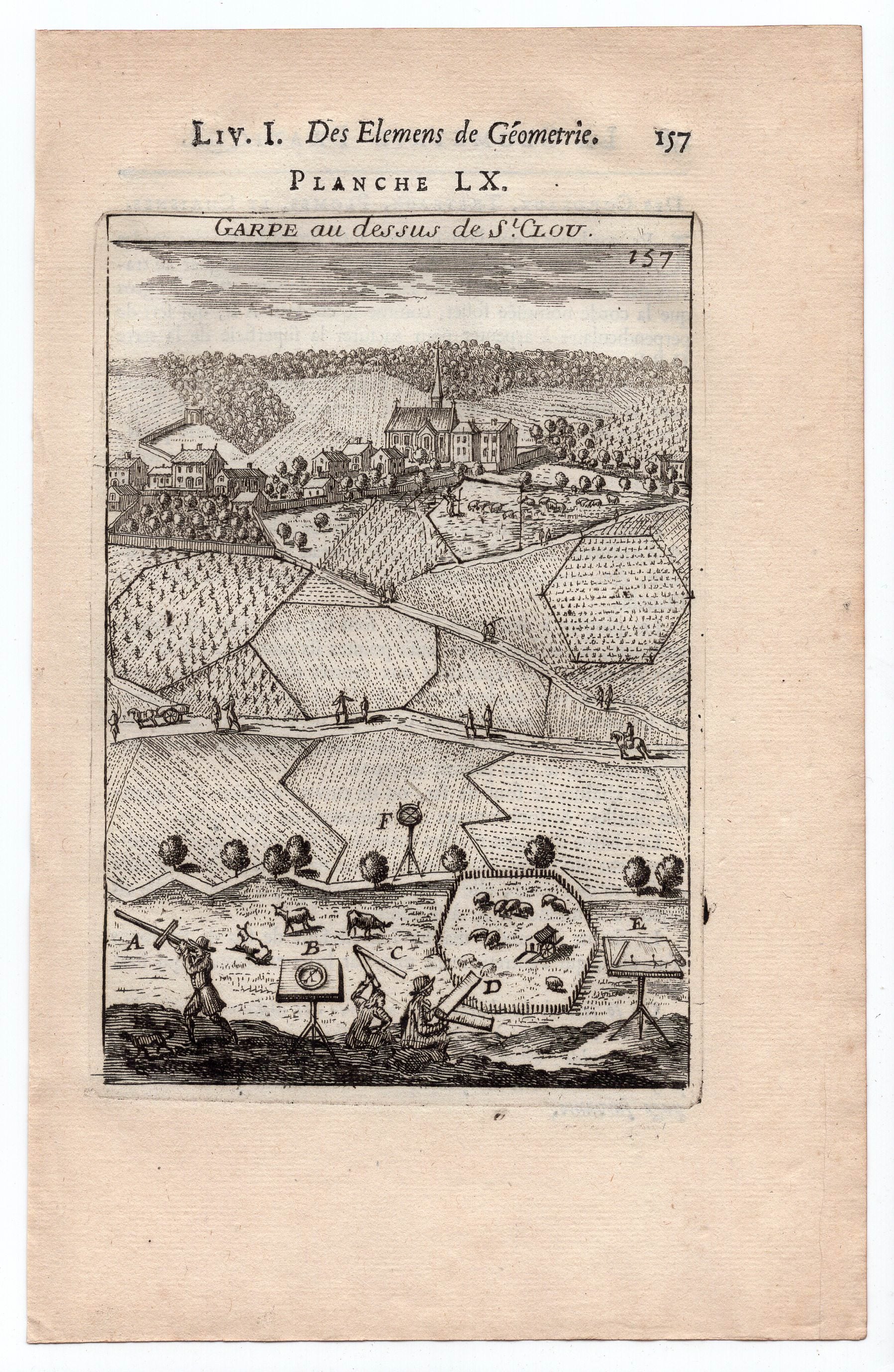 1702 Manesson Mallet, Grape Vines, Vinyard above Saint-Cloud Paris, France, Antique Print. Plate LX 