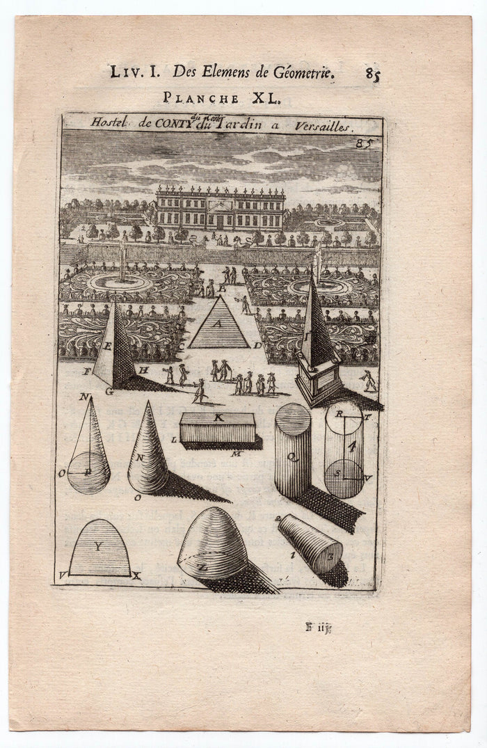 1702 Manesson Mallet, Hotel de Conti du cote du Jardin, Garden Versailles, Antique Print