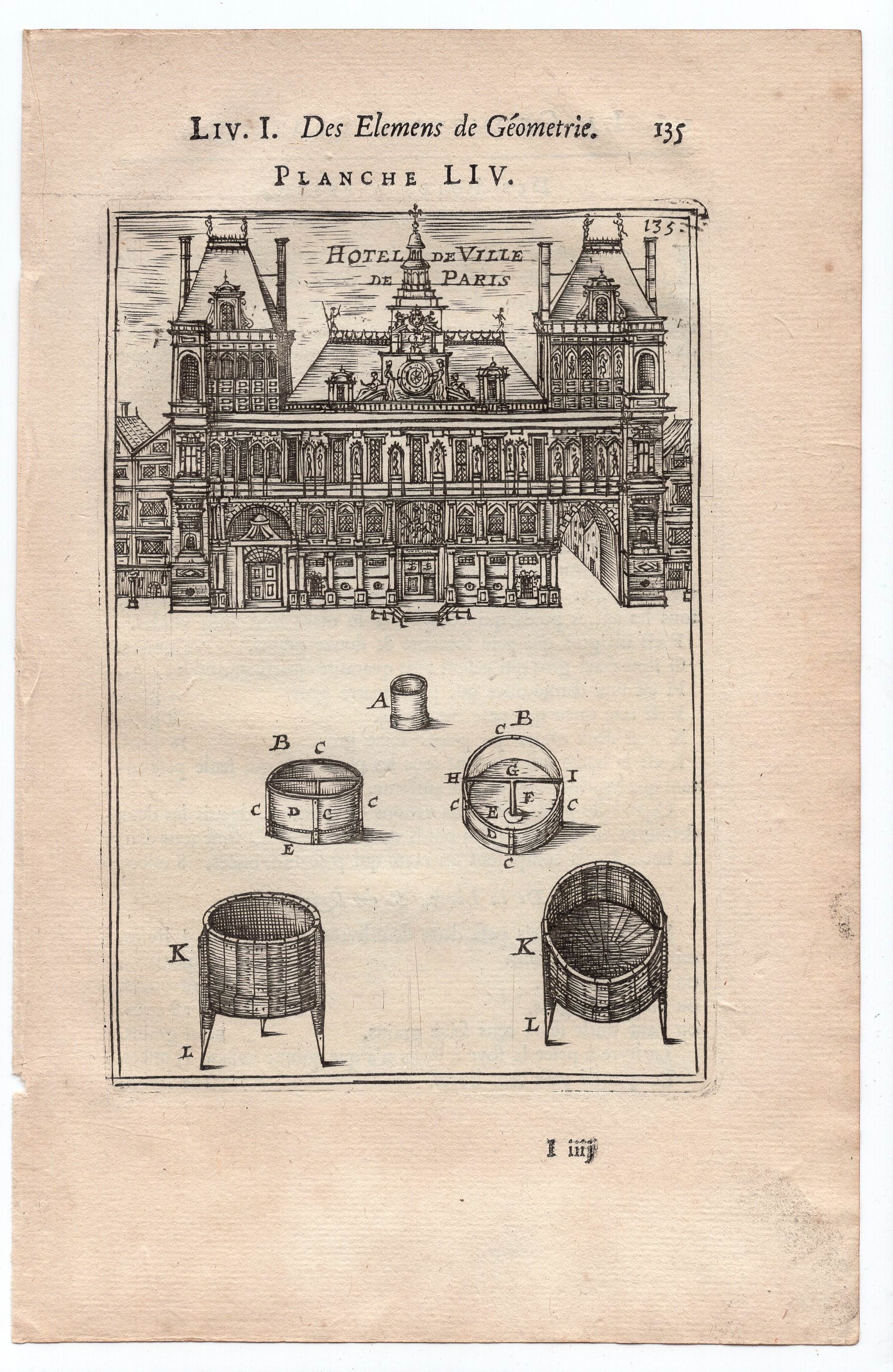 1702 Manesson Mallet, Hotel de Ville de Paris, Town City Hall, France, Antique Print. Plate LIV