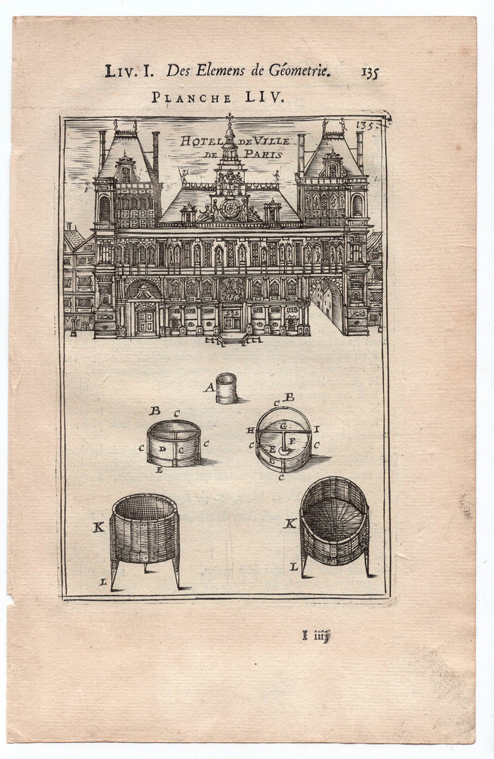 1702 Manesson Mallet, Hotel de Ville de Paris, Town City Hall, Antique Print