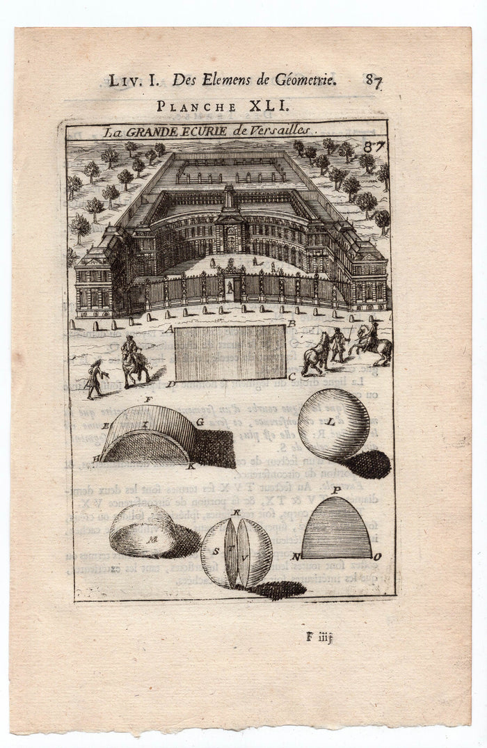 1702 Manesson Mallet, La Grande ecurie de Versailles, Stables, Antique Print